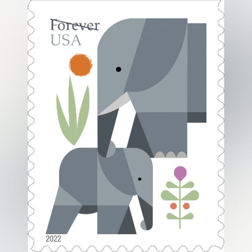 100 Elephants 2022 Forever Postage Stamps US Postal USPS Animals Endangered Mail